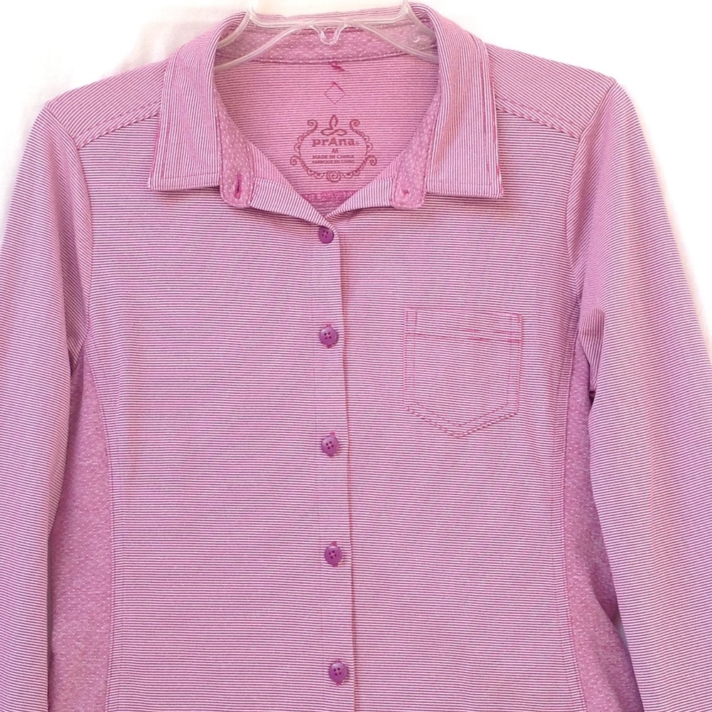 Prana Stripes Top Kinley Shirt Women's Medium Collared Long Sleeves Button Front - Picture 2 of 12